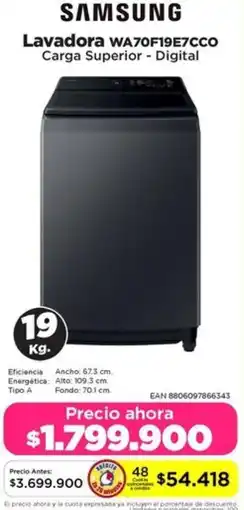 Alkomprar Samsung lavadora wa70f19e7cco carga superior digital oferta