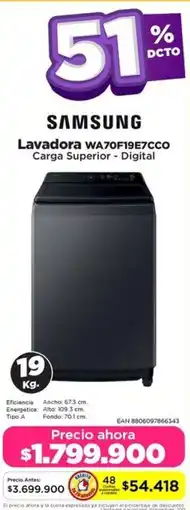 Alkomprar Samsung lavadora wa70f19e7cco carga superior digital oferta