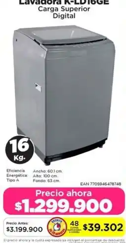 Alkomprar K-LD16GE Lavadora Carga Superior Digital oferta