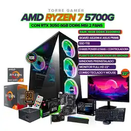 Falabella TORRE GAMER RYZEN 7 5700G - RTX 3050 6GB - 16GB RAM - 1TB SSD - BOARD A520 - MONITOR 22 FHD oferta