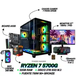 Falabella PC GAMER RYZEN 7 5700G - 32GB Ram - 2TB SSD - REF. LIQUIDA - MONITOR 27 180Hz + COMBO GAMER oferta