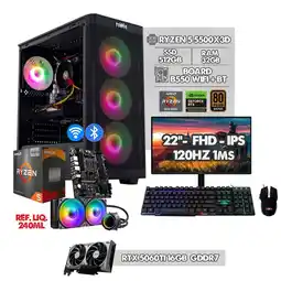Falabella PC GAMER RYZEN 5 5500X3D - RTX 5060TI - MONITOR 22 120HZ FHD - RAM 32GB SSD 512GB IDEAL PARA GAMING oferta