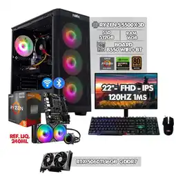 Falabella PC GAMER RYZEN 5 5500X3D - RTX 5060TI - MONITOR 22 120HZ FHD - RAM 16GB SSD 512GB IDEAL PARA GAMING oferta