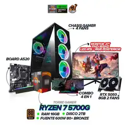 Falabella Torre Gamer Chasis Gamer Ryzen 7 5700G 16GB RAM SSD 2 TB / A520 + MONITOR 27 + COMBO 4 EN 1 oferta