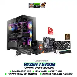 Falabella Torre Gamer RYZEN 7 5700G/RTX 3050 6GB/16GB RAM/1TB/B550 WiFi/550W 80+ oferta