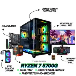 Falabella PC GAMER RYZEN 7 5700G - 64GB Ram - 512GB SSD - REF. LIQUIDA - MONITOR 27 180Hz + COMBO GAMER oferta