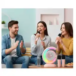 Falabella Mini Bocina Karaoke Bluetooth 5.3 con 2 Micrófonos Efectos de Voz Luces Rgb Recargable oferta