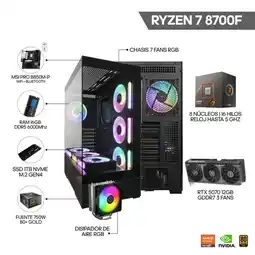 Falabella PC GAMER RYZEN 7 8700F- RTX 5070 12GB - B850 WIFI - RAM 16GB SSD 1GB- CHASIS 7FANS - 750W 80+ GOLD oferta