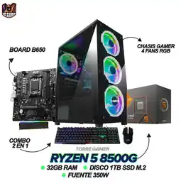 Falabella PC GAMER RYZEN 5 8500G - 32GB RAM DDR5 - 1TB SSD M.2 - BOARD B650 - 4 FANS RGB + COMBO 2 EN 1 oferta