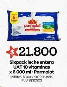 Surtimayorista Parmalat - sixpack leche entera uat 10 vitaminas x 6.000 ml oferta