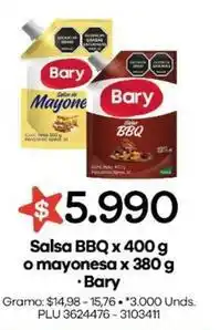 Surtimayorista Bary - salsa bbq x 400 g o mayonesa x 380 g oferta