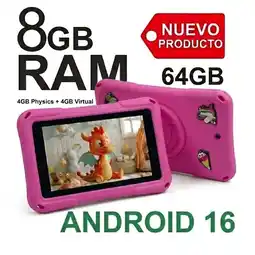 Falabella Tablet para Niños PLAY 7 Pulgadas 8GB RAM (4GB+4GB) 64GB WiFi con Estuche Protector ROSADO oferta