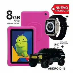 Falabella Tablet Niños 7 Pulgadas 8GB RAM (4+4) 64GB Android 16 + Reloj Inteligente + Parlante ROSADO oferta