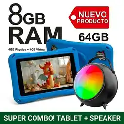 Falabella Tablet para Niños 7 Pulgadas 8GB RAM (4GB+4GB) 64GB WiFi Estuche Protector + Parlante BT AZUL oferta