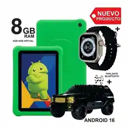 Falabella Tablet Niños 7 Pulgadas 8GB RAM (4+4) 64GB Android 16 + Reloj Inteligente + Parlante VERDE oferta