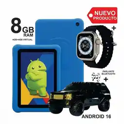 Falabella Tablet Niños 7 Pulgadas 8GB RAM (4+4) 64GB Android 16 + Reloj Inteligente + Parlante AZUL oferta