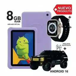 Falabella Tablet Niños 7 Pulgadas 8GB RAM (4+4) 64GB Android 16 + Reloj Inteligente + Parlante LILA oferta