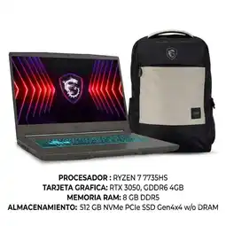 Falabella Portátil Thin A15 B7UC Ryzen 7 7735 HS 8 GB 512 GB SSD RTX 3050 4GB 15.6” FHD 144Hz + Morral oferta