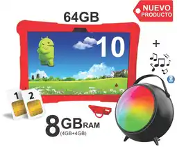 Falabella Tablet Niños 10 Pulgadas 8GB RAM (4Gb+4Gb) 64GB Doble SIM Android 14 + Parlante ROJO oferta
