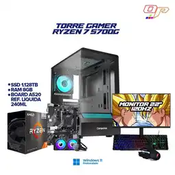 Falabella PC GAMER RYZEN 7 5700G- REF LIQUIDA 240MM- MONITOR 22 FHD 120HZ- RAM 8GB SSD 1.128TB + PERIFERICOS oferta