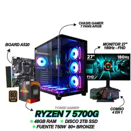 Falabella TORRE GAMER RYZEN 7 5700G - 48GB RAM - 2TB SSD - 7 FANS - 750W - MONITOR 27 180Hz + COMBO GAMER oferta