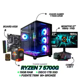 Falabella TORRE GAMER RYZEN 7 5700G - 16GB RAM - 1TB SSD - 7 FANS - 750W - MONITOR 27 180Hz + COMBO GAMER oferta