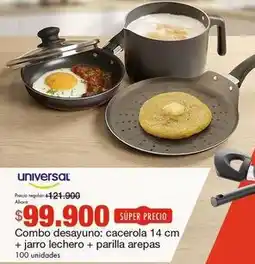 Metro Universal - combo desayuno/cacerola + jarro lechero + parrilla arepas oferta