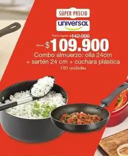 Metro Universal - combo almuerzo/olla + sartén + cuchara plastica oferta