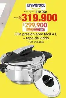 Metro Universal - olla presión abre fácil + tapa de vidrio oferta