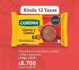 Nova Venta Corona - chocolate clavo y canela x 200g x 8 pastillas oferta
