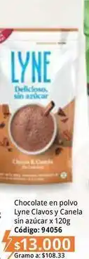 Nova Venta Chocolate en polvo lyne clavos y canela sin azúcar x 120g código: 94056 oferta