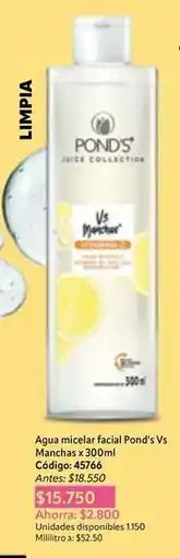 Nova Venta Pond's - agua micelar facial manchas x 300ml código: 45766 oferta