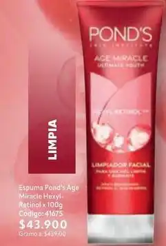 Nova Venta Pond's - espuma age miracle hexyl-retinol x 100g código: 41675 oferta