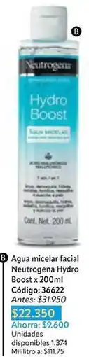 Nova Venta Neutrogena - agua micelar facial hydro boost x 200ml código: 36622 oferta