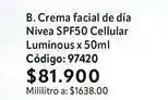 Nova Venta Nivea - crema facial de día spf50 cellular luminous x 50ml código: 97420 oferta