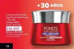 Nova Venta Pond's - crema facial dia age miracle reafirmante + 30 x 50g oferta