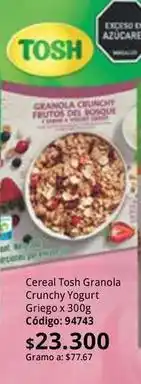 Nova Venta Tosh - cereal granola crunchy yogurt griego x 300g código: 94743 oferta