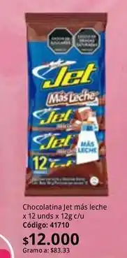 Nova Venta Jet - chocolatina jet más leche x 12 unds x 12g c/u código: 41710 oferta