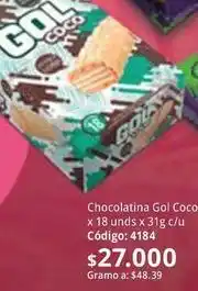 Nova Venta Gol - chocolatina coco x 18 oferta
