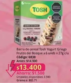 Nova Venta Tosh - barra de cereal frutos del bosque x 6 unds x 27g c/u oferta