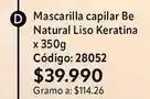 Nova Venta Keratina - mascarilla capilar be natural liso código: 28052 oferta
