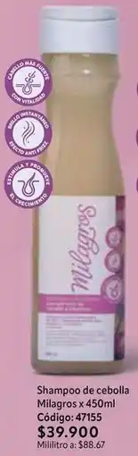 Nova Venta Shampoo de cebolla milagros x 450ml código: 47155 oferta