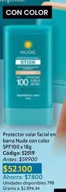 Nova Venta Nude - protector solar facial en barra con color spf100 x 18g código: 52519 oferta