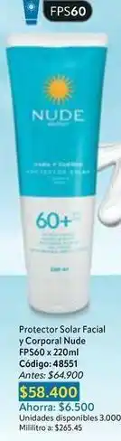 Nova Venta Nude - protector solar facial y corporal fps60 x 220ml c uevo: 48551 oferta