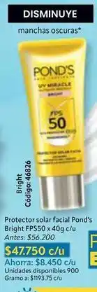 Nova Venta Pond's - protector solar facial bright fps50 x 40g c/u código: 46826 oferta