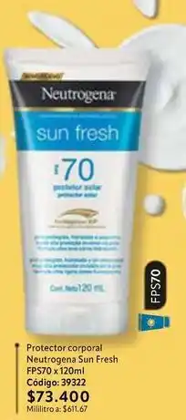Nova Venta Neutrogena - protector corporal sun fresh fps70 oferta