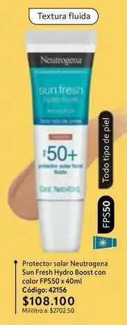 Nova Venta Neutrogena - protector solar sun fresh hydro boost con color fp550 x 40ml oferta