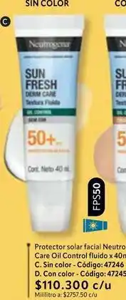 Nova Venta Neutrogena - protector solar facial neutro care oil control fluido x 40ml oferta