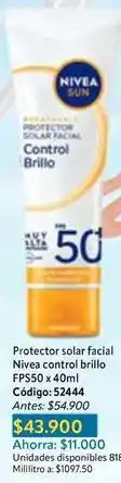 Nova Venta Nivea - protector solar facial control brillo fps50 x 40ml código: 52444 oferta