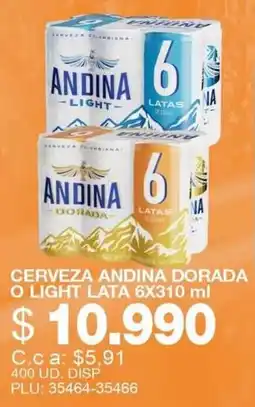 Mercar Andina cerveza dorada o light oferta